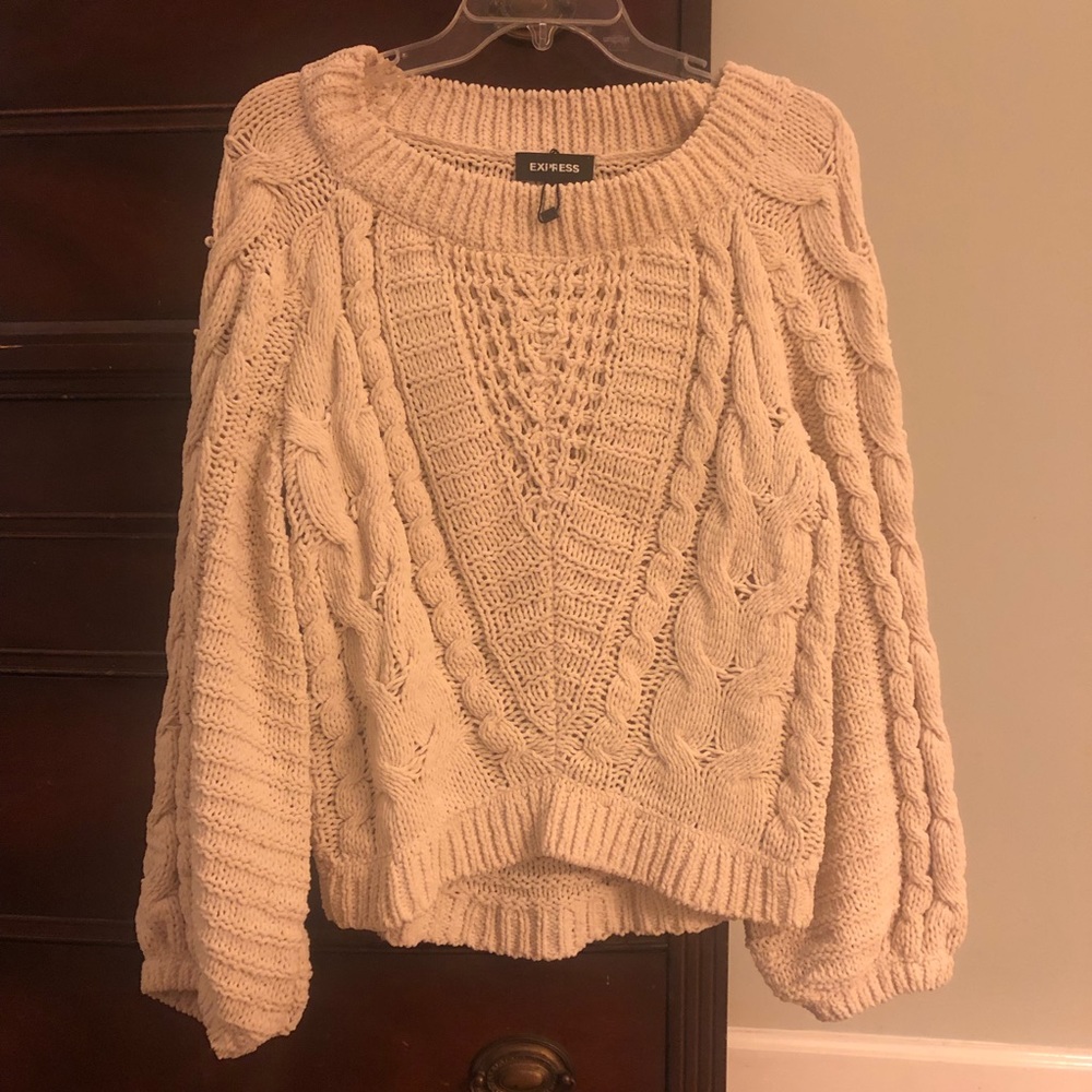 Express cream bubble sleeve knit sweater